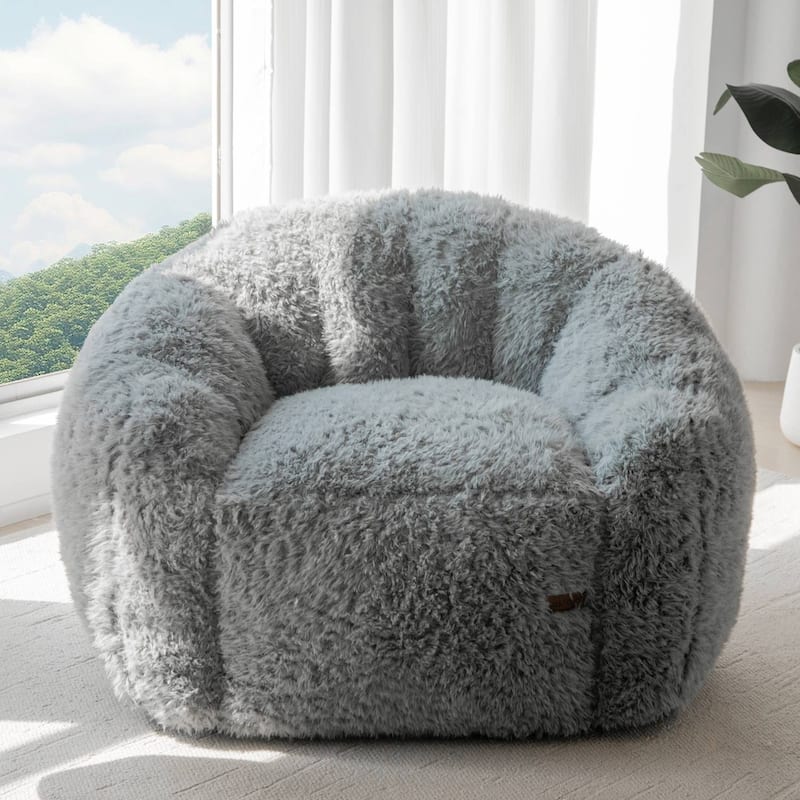 Giant Bean Bag Chair,Shell-Shaped Oversized Bean Bag Chair with Fille - Tan - Large