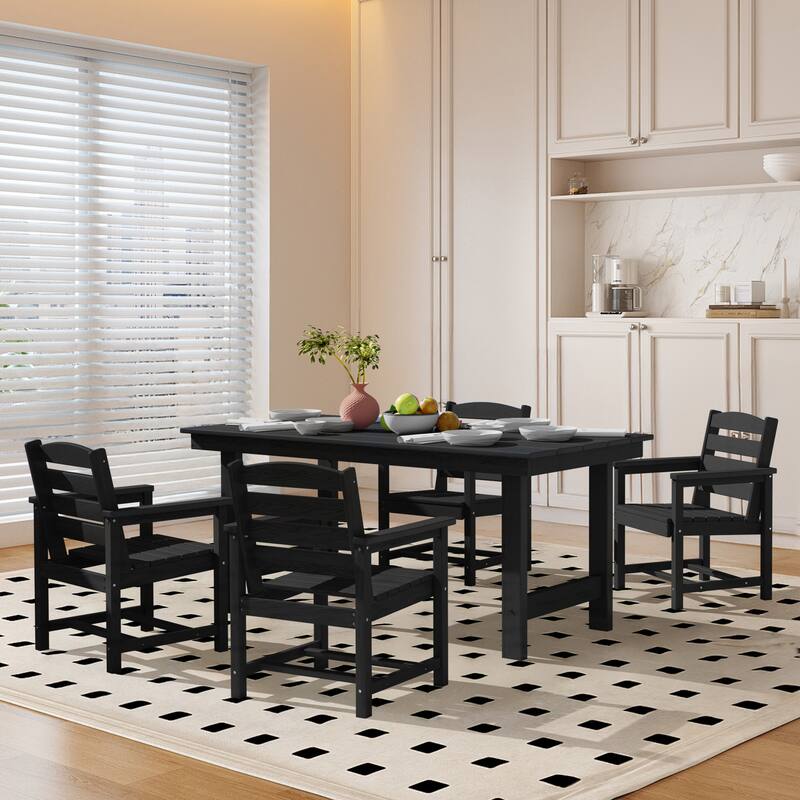 5-Piece HDPE Outdoor Dining Table Sets with Umbrella Hole - 1-Table 4-Chairs