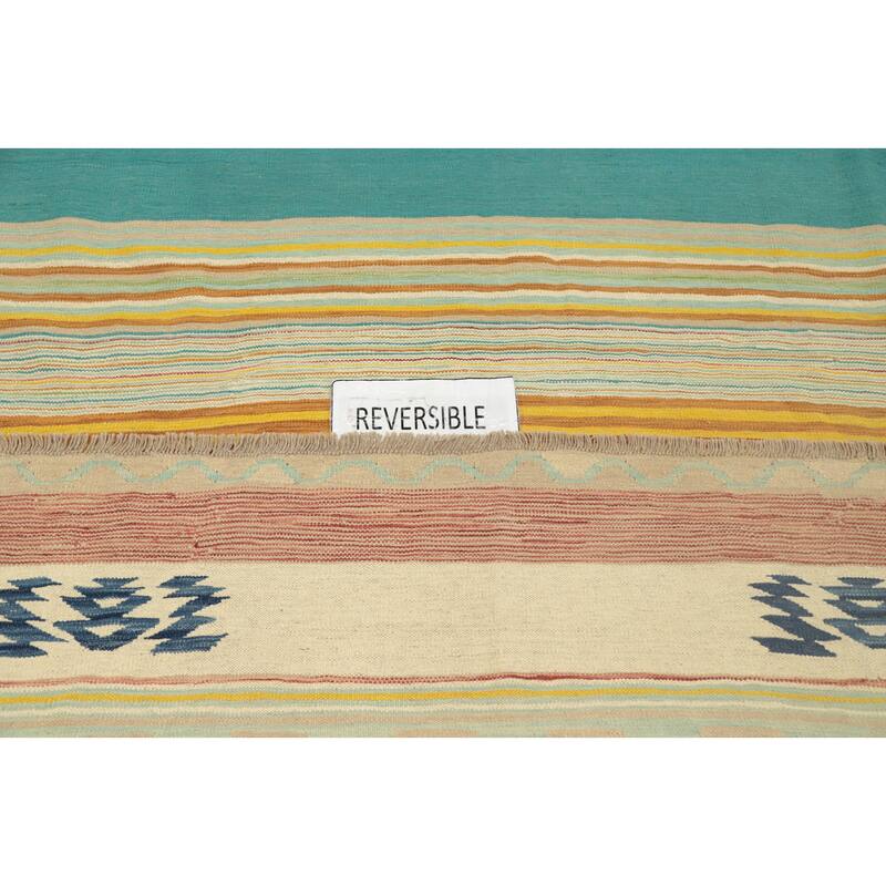 Hand Woven Oriental 100% Wool Carpet Southwestern Tribal Multi-Colored Kilim Area Rug - 9' 11'' X 8' 1''