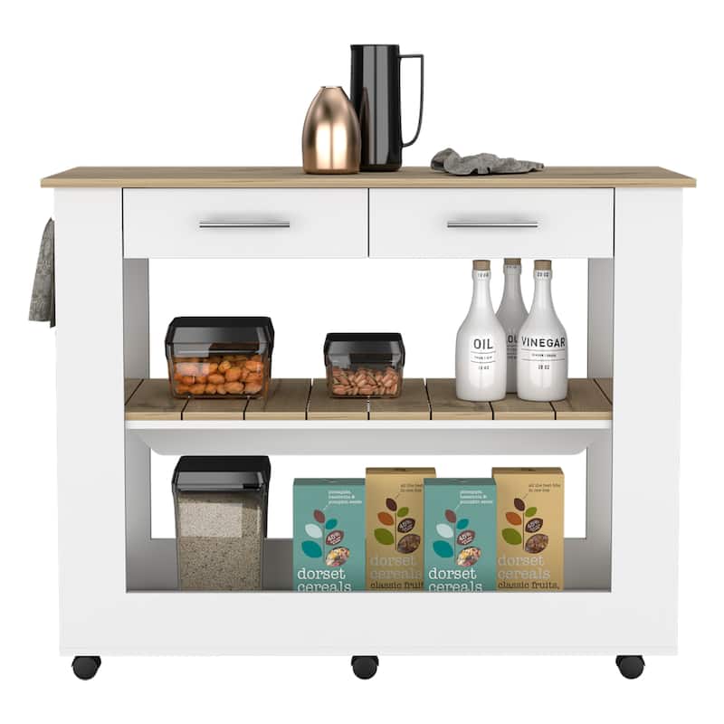 Kitchen Island 46 Inches Dozza,Wooden Storage Island with Two Drawers