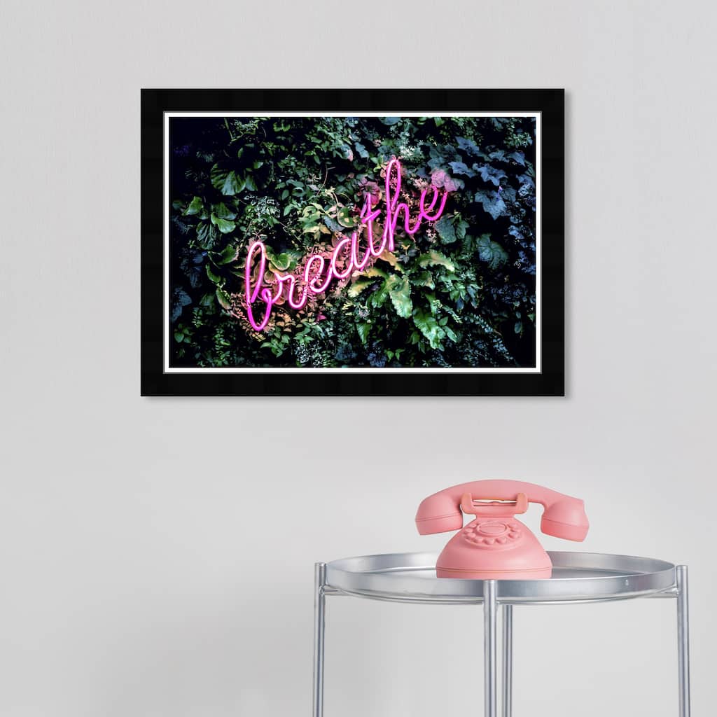 Wynwood Studio Prints Typography and Quotes Breathe Neon Green and Dark Green Modern & Contemporary Wall Art Canvas Print