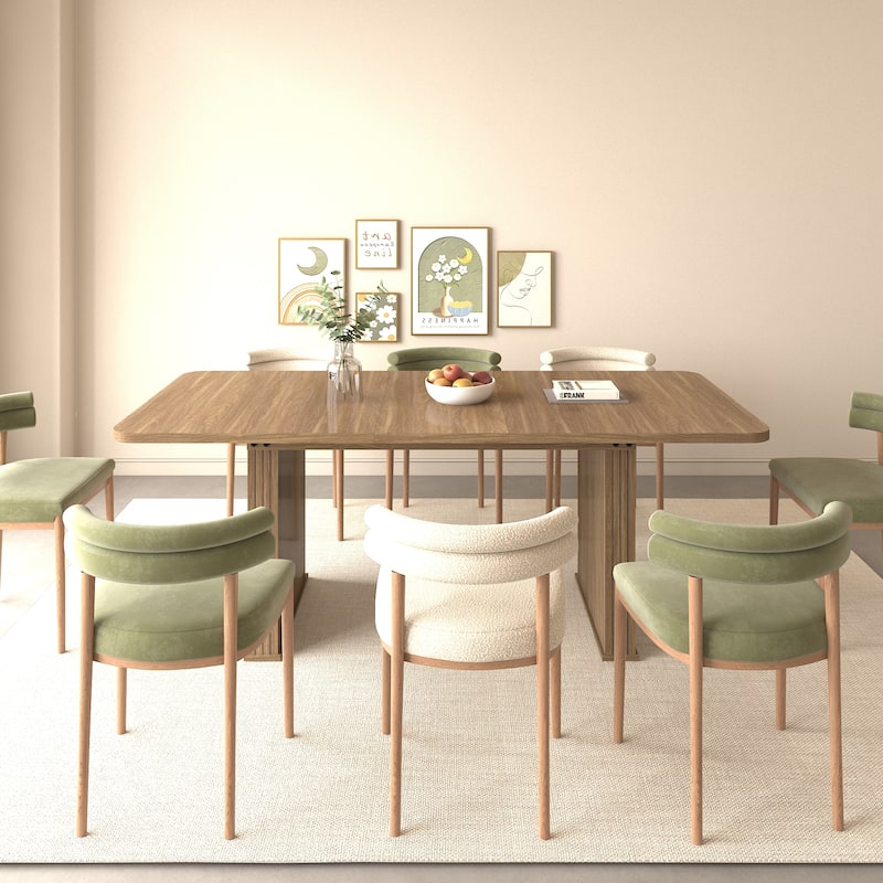 Modern Dining Table for 6-10 People,Wood Kitchen Table with Double Robust Pedestal,Wooden Dinner Table for Dining Room