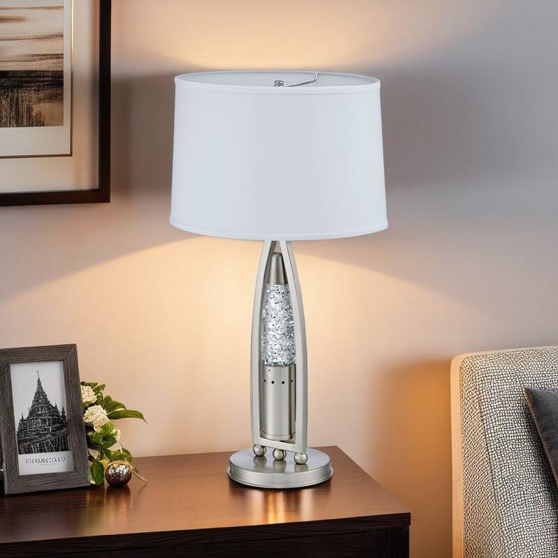 Danie Table Lamp, 4 Way Switch, Clear Glass Tube, Silver Metal 28 Inch