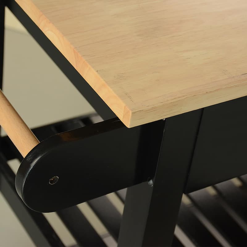 Kitchen Island Cart with Solid Wood Top and Locking Wheels