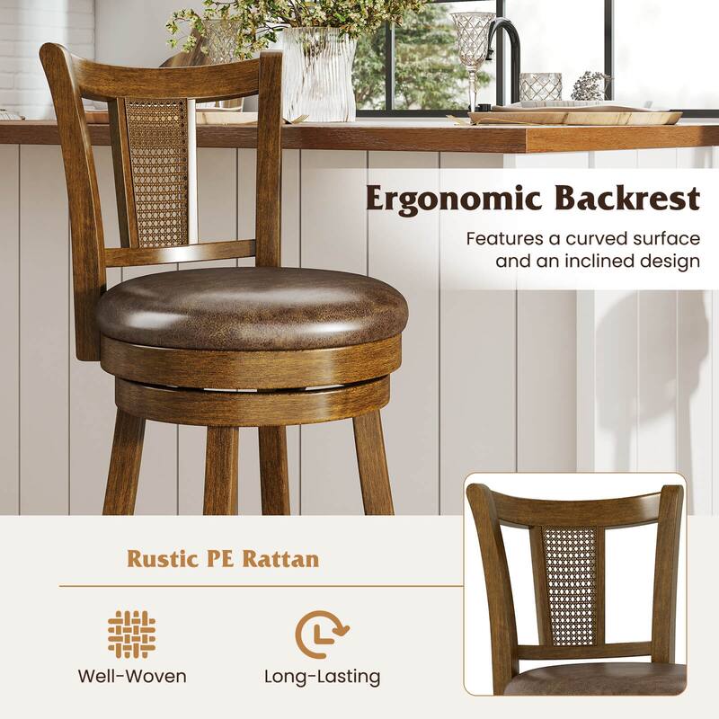 Costway Set of 2/4 Bar Stools 30" Swivel Bar Chairs with PE Rattan - See Details