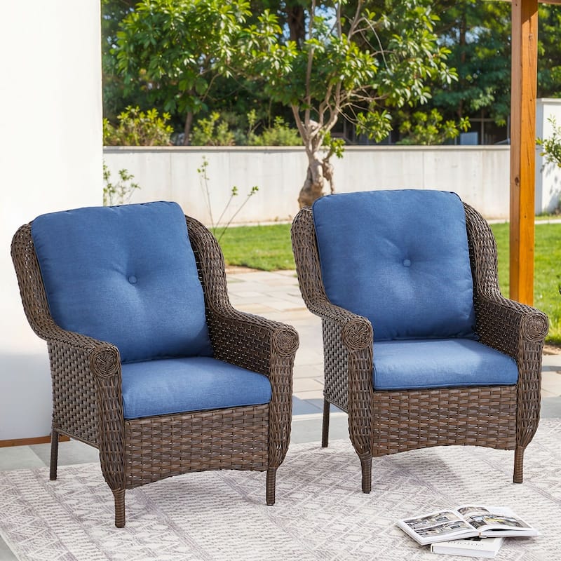 2 Piece Outdoor Arm Chair with Cushion Brown - Blue