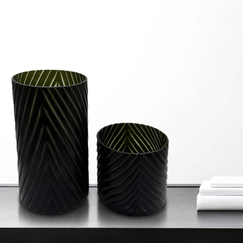 Set of 2 Decorative Handmade Glass Modern Art Vase in Black
