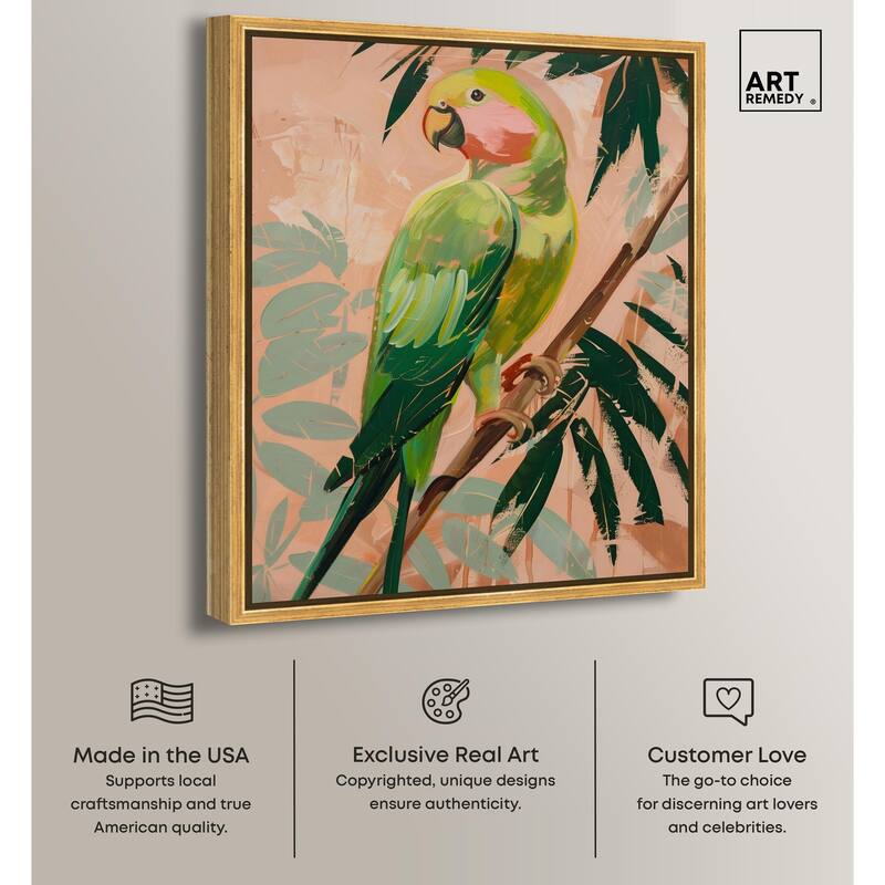 Coral and Green Parrot II Canvas by Art Remedy