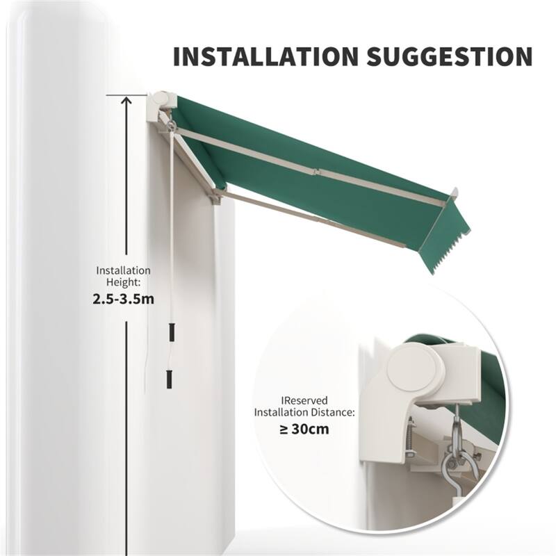 Retractable Patio Polyester Awning with Adjustable Handle and UV Rain Protection for Patio or Balcony - 116.25" W x 96.5" D