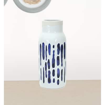 HomeRoots Set Of Two 10" Ceramic Blue and White Round Table vase - 4.25