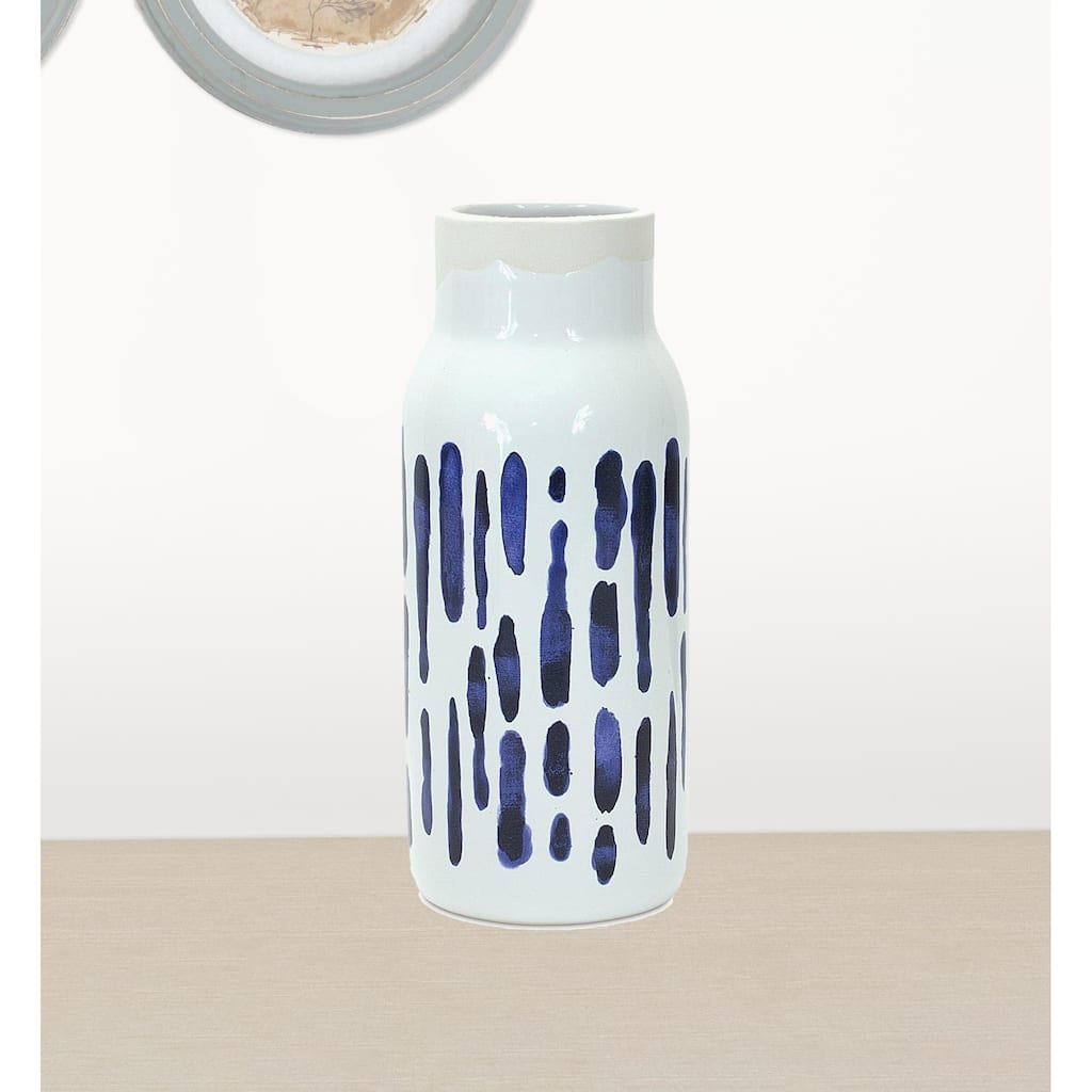 HomeRoots Set Of Two 10" Ceramic Blue and White Round Table vase - 4.25