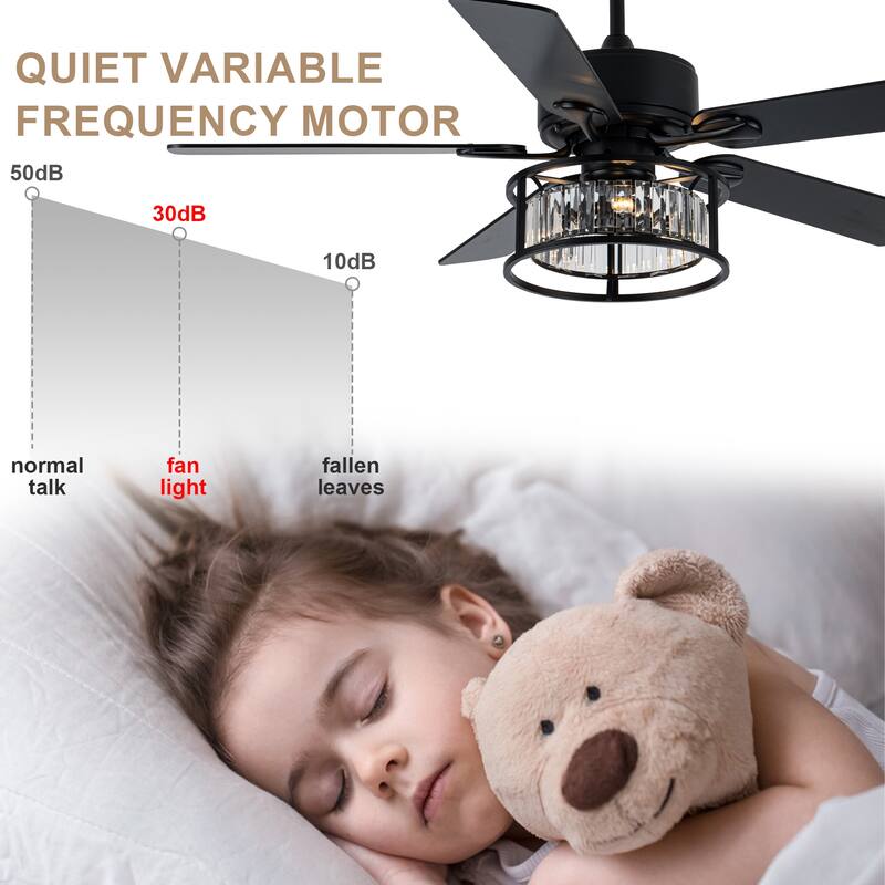 52" Modern Indoor Reversible Crystal Drum Ceiling Fan with Remote Control and Light Kit Chrome