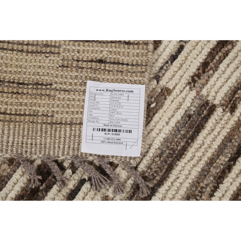 All-Over Striped Moroccan Oriental Runner Rug Hand-Knotted Wool Carpet - 4'0"x 13'6"