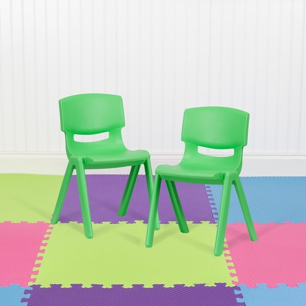 slide 2 of 46, 2 Pack Plastic Stack School Chair with 13.25"H Seat, K-2 School Chair Green