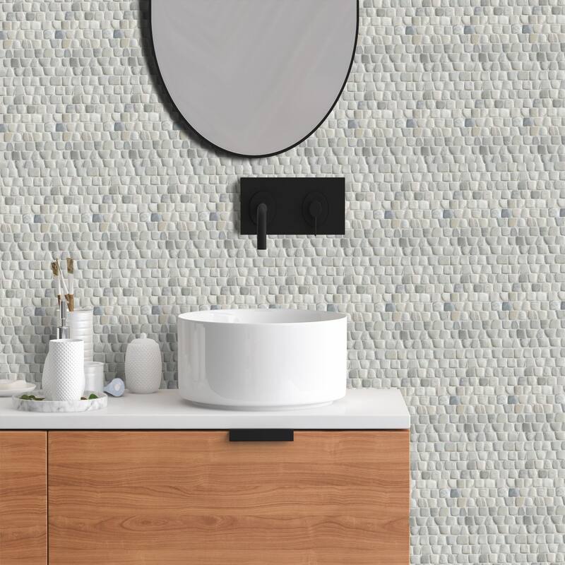 Strip Grey Pebble Mosaic Tiles for Backsplash Kitchen and Bathroom Wall (10.5" X 12") 5 tiles per case - Case (5 Tiles)