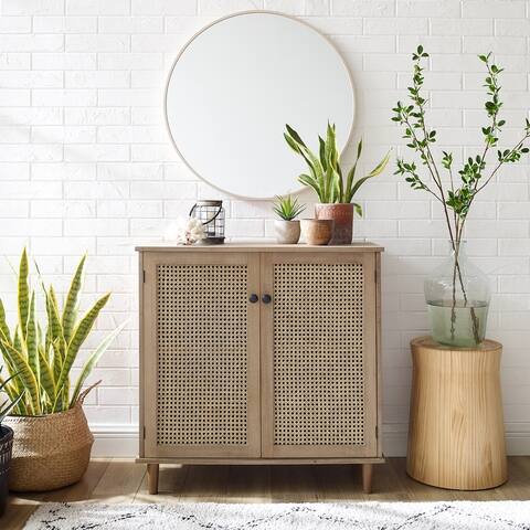 Art Leon Woven Rattan Wicker Doors Accent Cabinet Sideboard