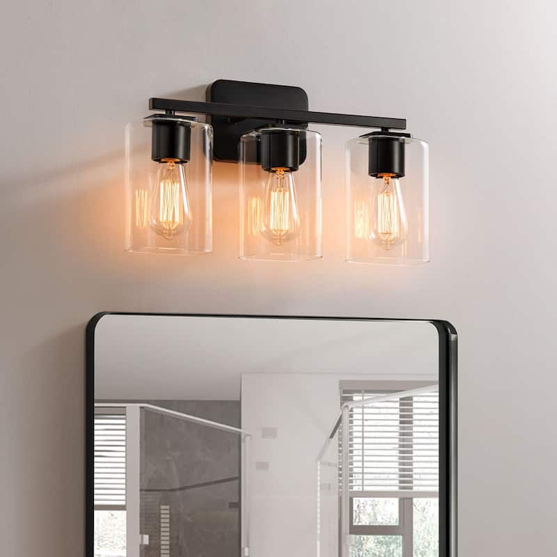 KAWOTI 3-light Modern Bathroom Vanity Lights with Glass Shades - Black