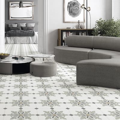 Merola Tile Riviera Octagon Verde with Taco Rojizo 7-7/8" x 7-7/8" Porcelain Floor and Wall Tile