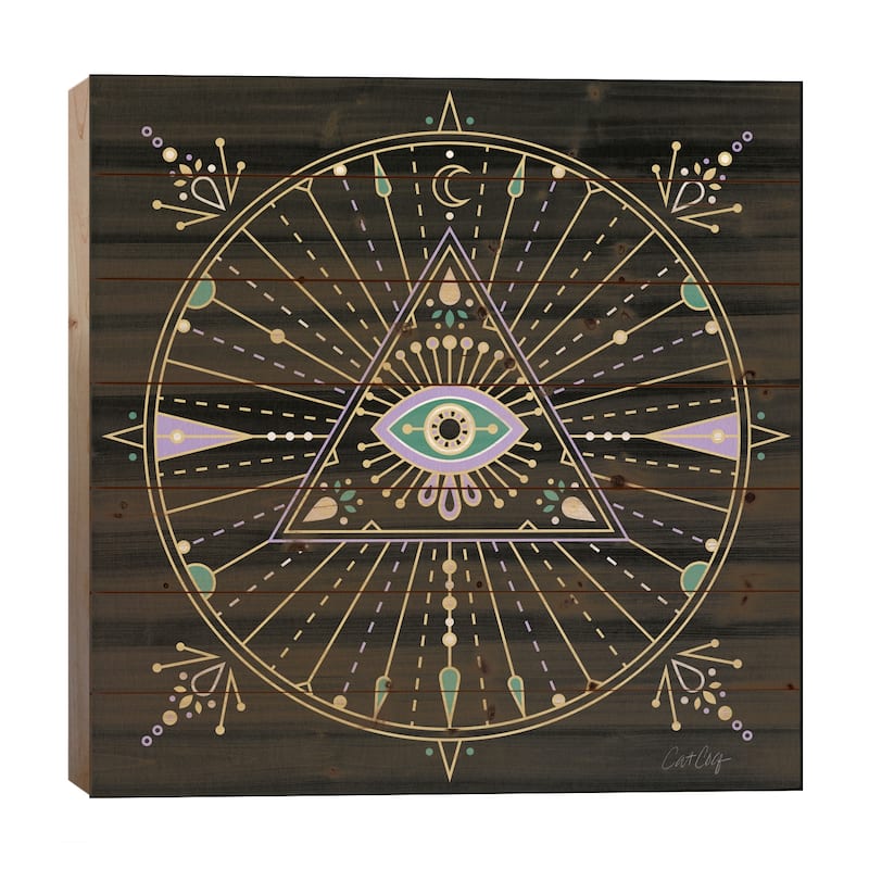 Evil Eye Mandala I Print On Wood by Cat Coquillette - Multi-Color - 26x26x1.5