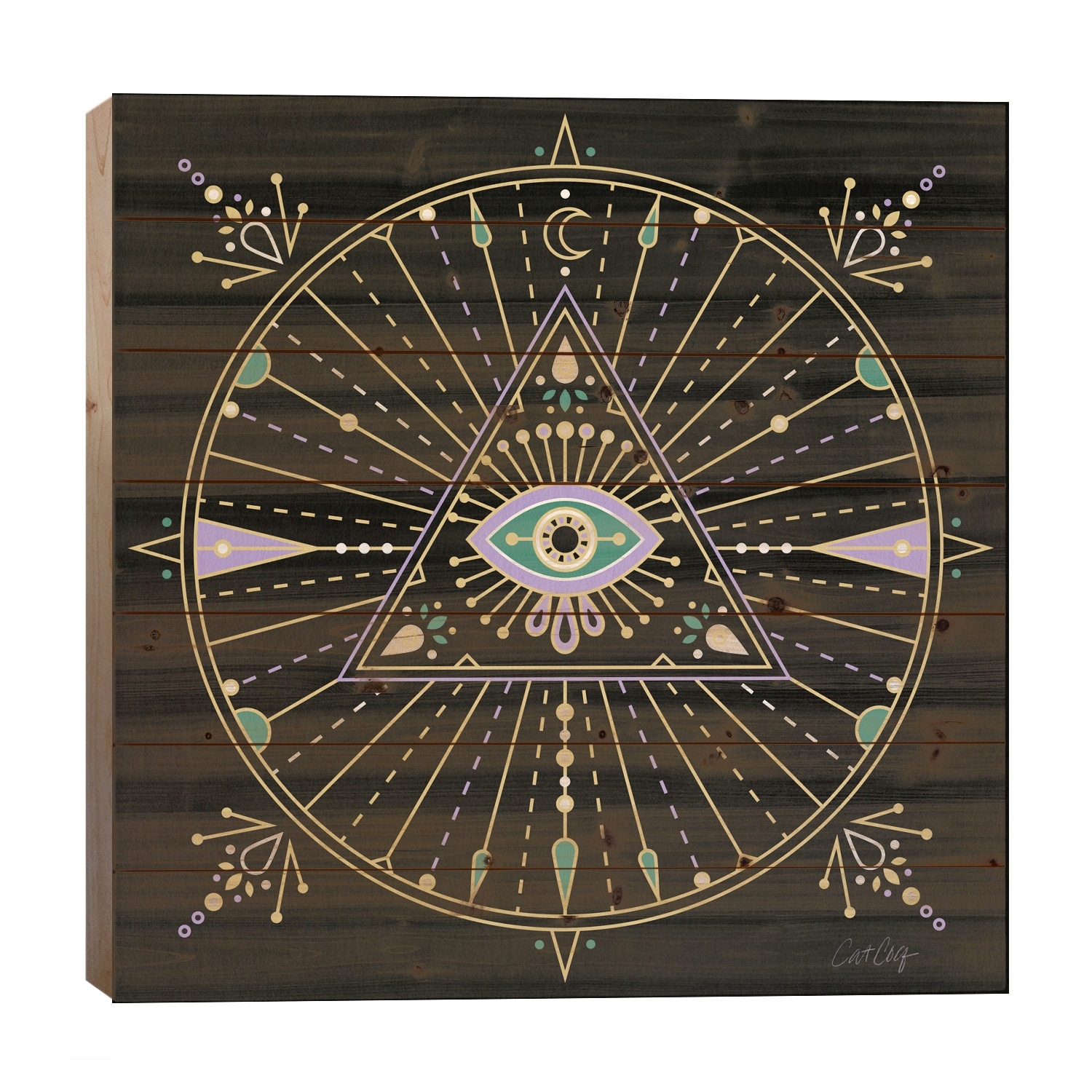 Evil Eye Mandala I Print On Wood by Cat Coquillette - Multi-Color