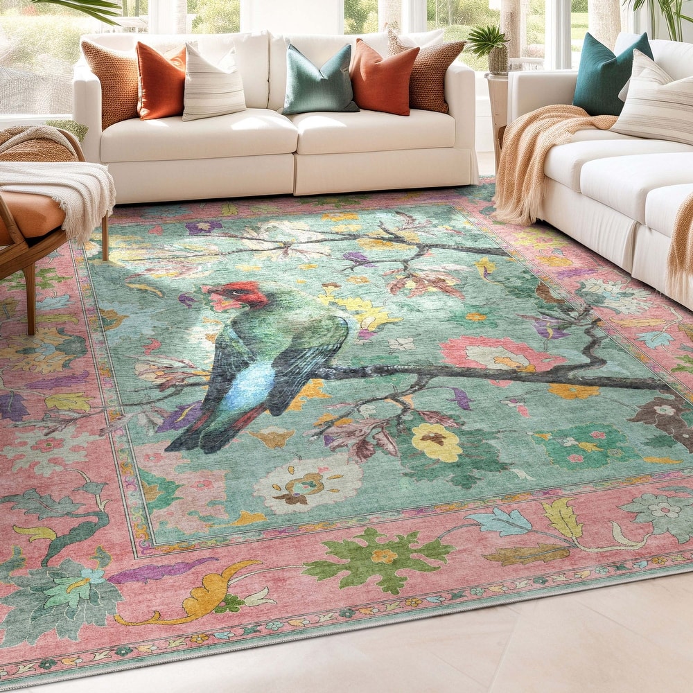 Well Woven Apollo Botanical Birds Ushak Modern Flat Pile Area Rug
