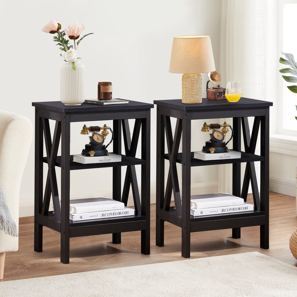 VECELO Modern End Tables with 3-Tier Open Storage Shelves X-Shaped Side Sofa Side Tables and Nightstands