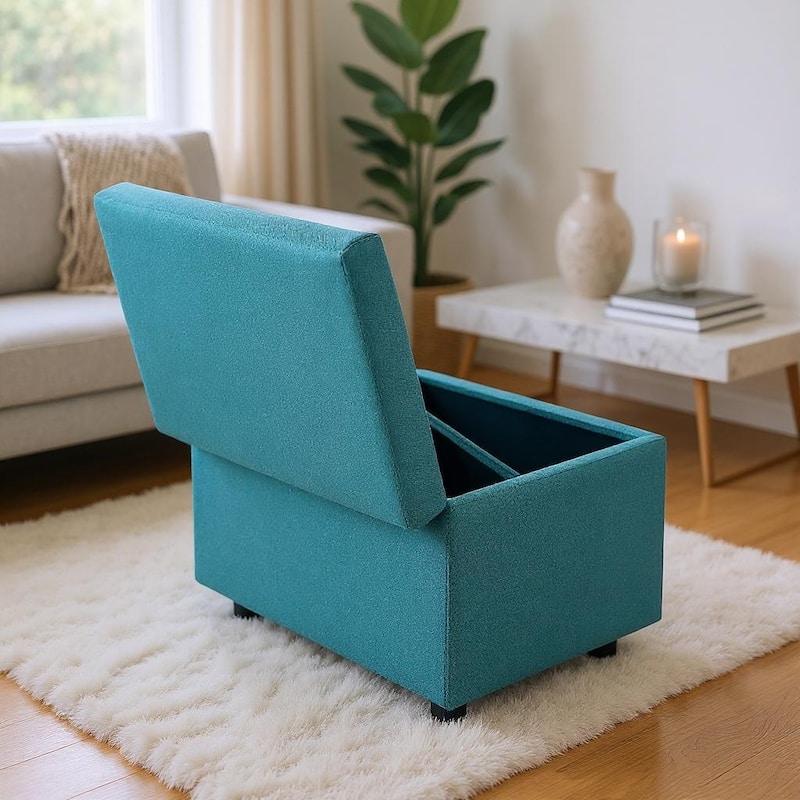 Fabric Storage Ottoman with Hidden Compartment