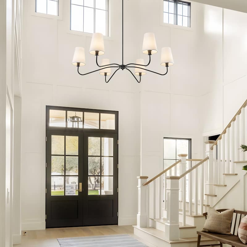 Starsky 6-Light Modern Classic Chandelier with White Linen Shades