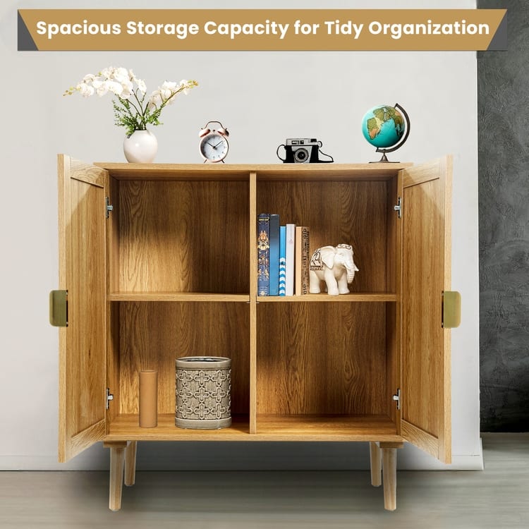 Premium Rattan Storage Cabinet with 2 Doors and Golden Handles