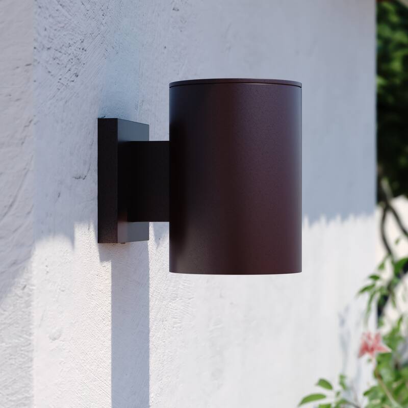 Chiasso Aluminum 1 Light Dark Sky Cylinder Outdoor Wall Lantern - 5-in W x 7.25-in H x 8-in D - Deep Bronze - 5-in W x 7.25-in H x 8-in D