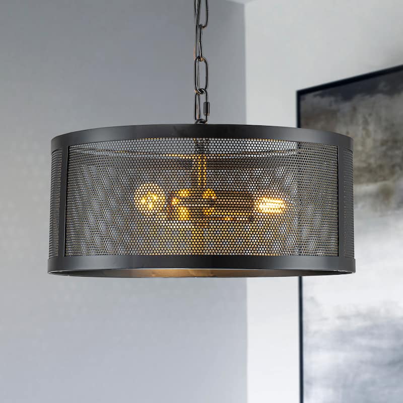 3-Light Industrial Chandelier Farmhouse Pendant Light Fixture With Matt Black Shade And Antique Gold Base - W14''