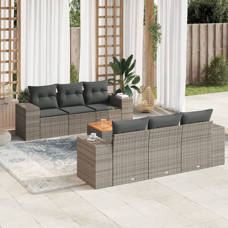 vidaXL Patio Sofa Set with Cushions Outdoor Furniture 7 Piece Poly Rattan - 21.7 x 21.7 x 14.6 - Gray 7-piece set