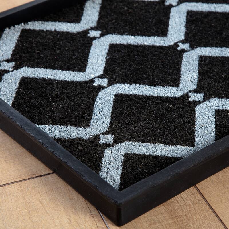 Jani Natural & Recycled Rubber Boot Tray with Black & Ivory Diamond Coir Insert