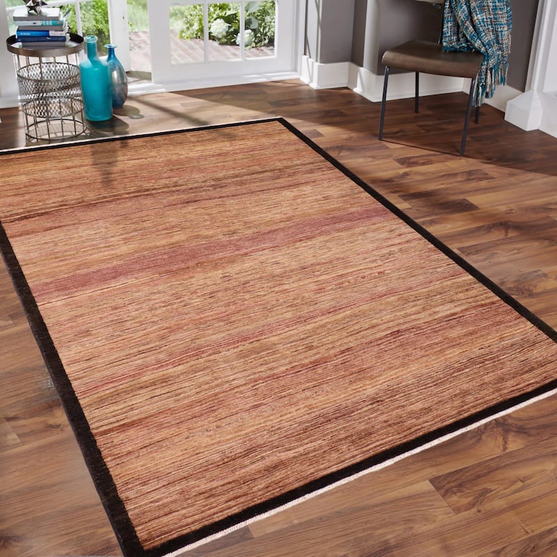 Modern Minimalist Gabbeh Hand Knotted Wool Area Rug