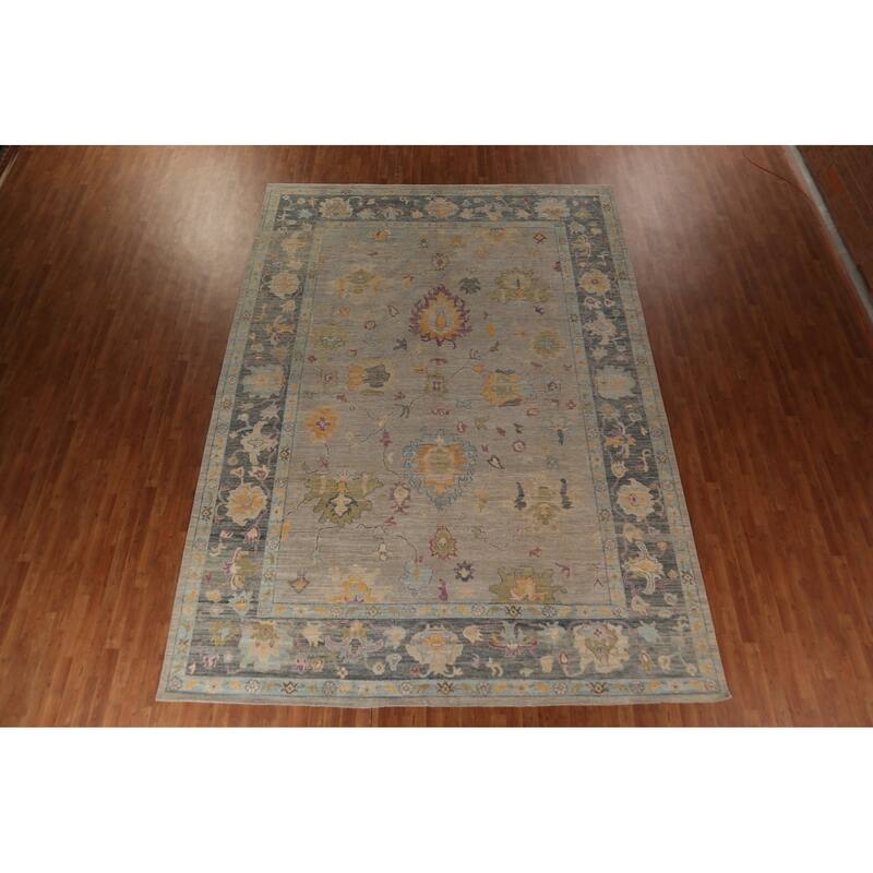 Vegetable Dye Oushak Turkish Large Rug Hand-Knotted Wool Carpet - 9'11"x 13'9"