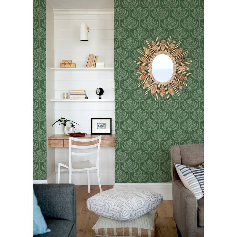 A-Street Prints Palmier Green Lotus Fan Wallpaper