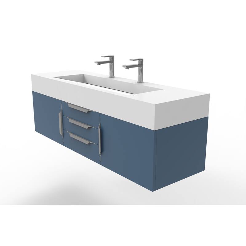 Nile 60" Wall Mounted Bathroom Vanity Set w/ White Top