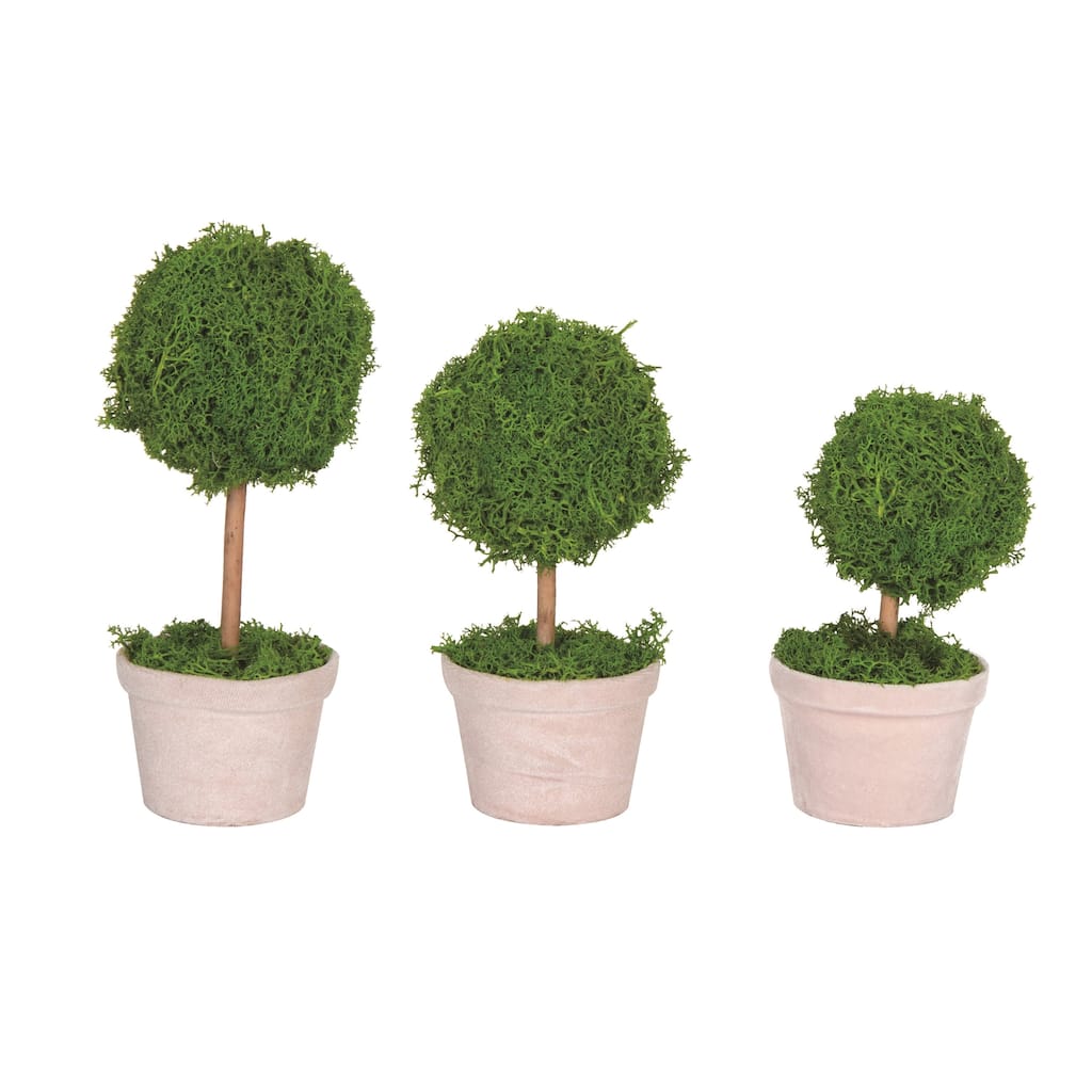 Transpac Natural Fiber 9.84" Green Spring Tabletop Topiary Set of 3