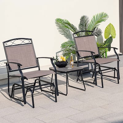 2PCS Patio Glider Set Single Rocking Chair Heavy-Duty Metal Frame