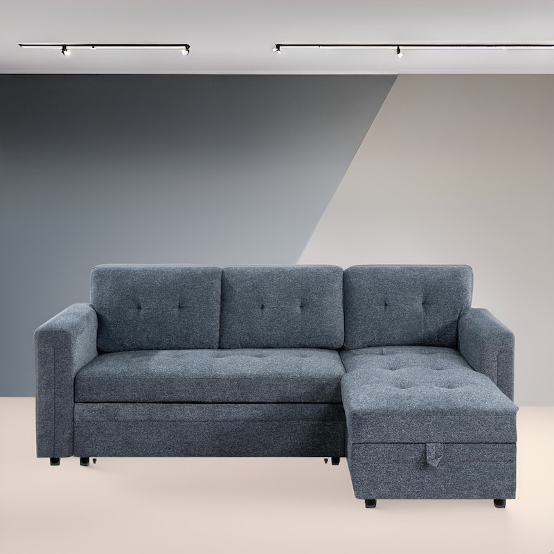 Convertible L-Shaped Sectional Sleeper Sofa with USB & Pull-Out Bed - Gray,Microfiber