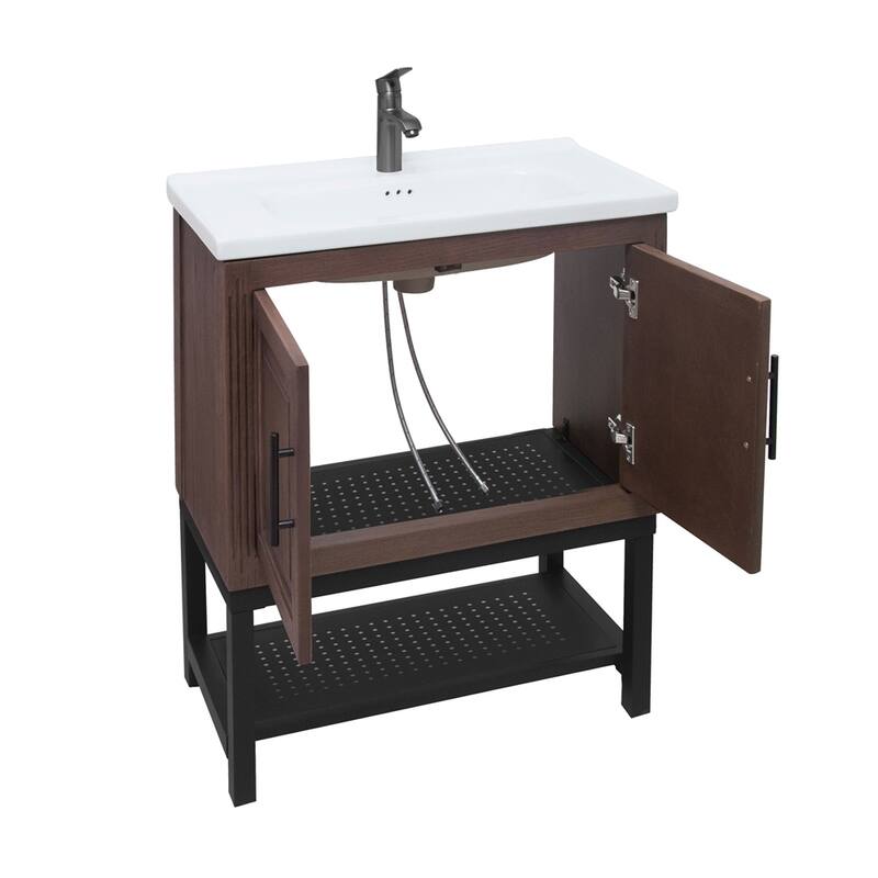 24" Bathroom Vanity with White Ceramic Sink & Hot and Cold Faucet