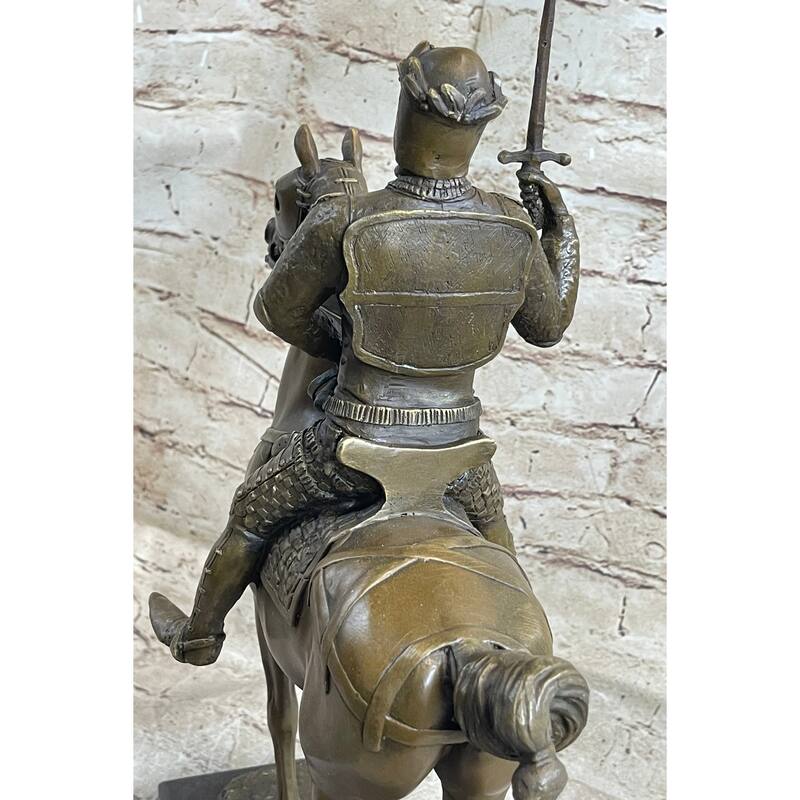 Medieval European Warrior King Arthur On Horseback Bronze Statue Sculpture 16 Inches X 10 Inches