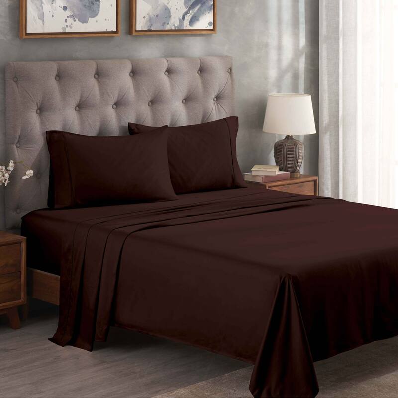 Superior Egyptian Cotton 300 Thread Count Solid Bed Sheet Set - Queen - Mocha