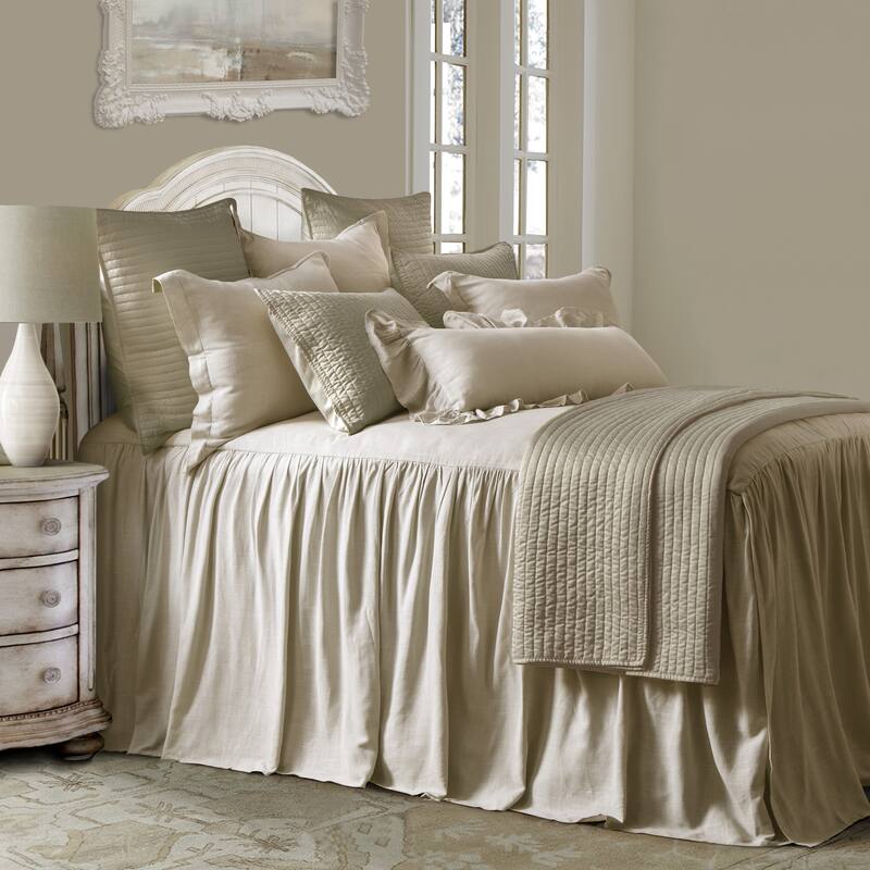 HiEnd Accents Luna Washed Linen Ruffled Lumbar Pillow, 14"x36"