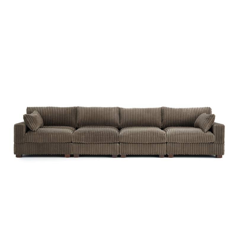 Plush Corduroy Upholstered Modular Sectional Sofa with Pillows