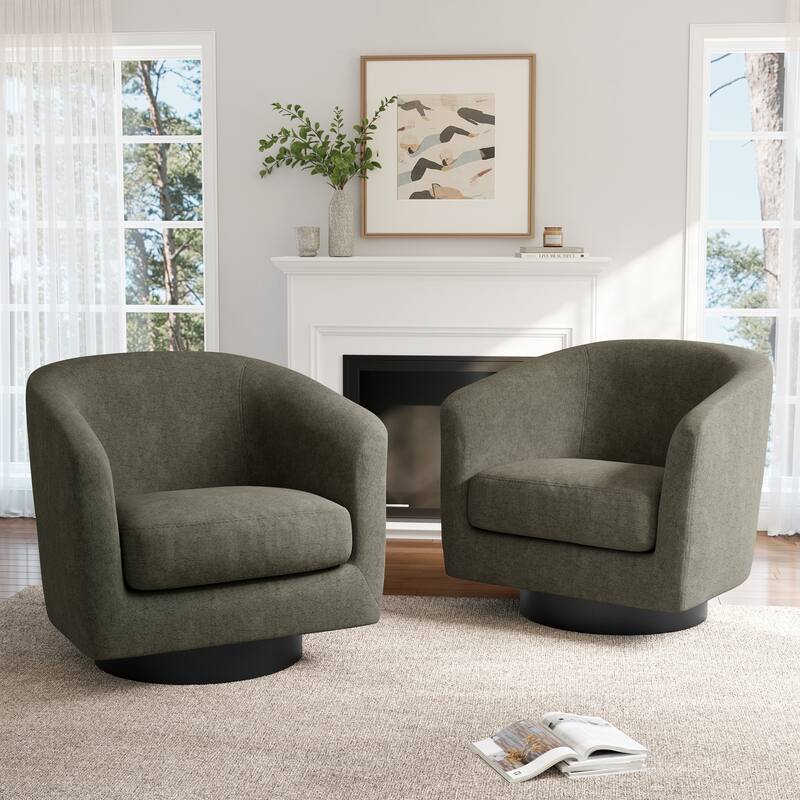 2 Set 360°Swivel Fabric Accent Chairs Barrel Armchairs