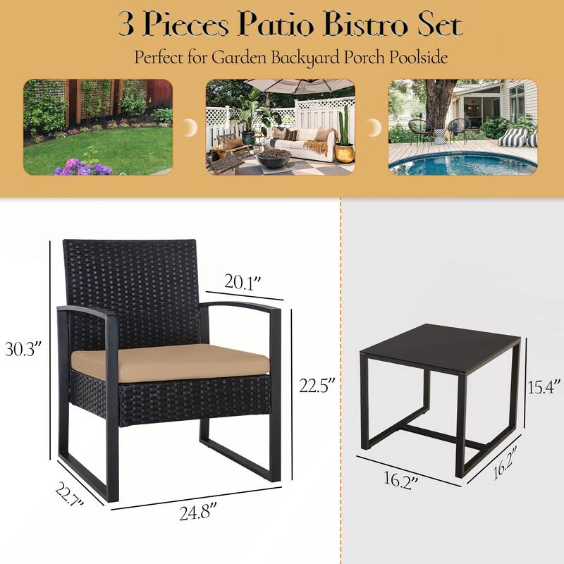 3 Piece Outdoor PE Wicker Furniture Set