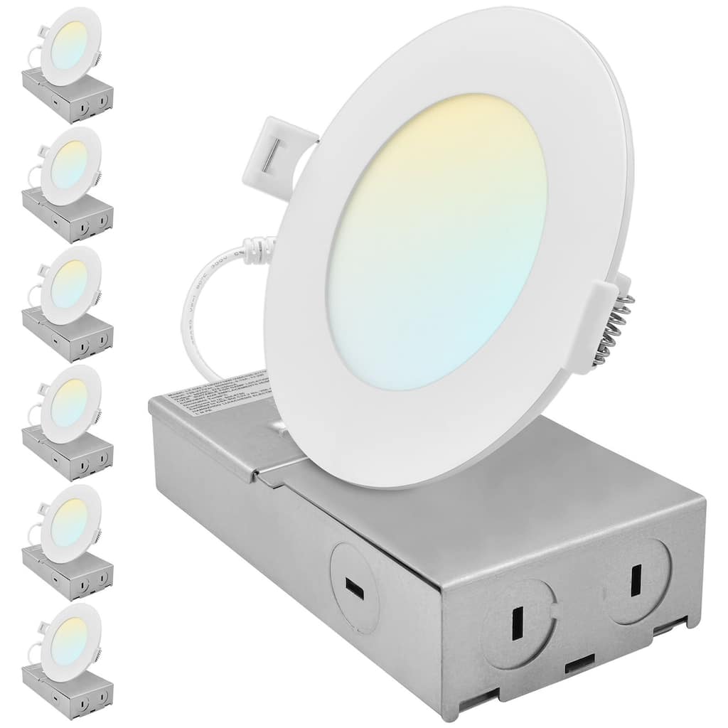 LUXRITE 4 Inch Canless Spotlight LED Recessed Light 5CCT Dimmable 650/800/1066LM CRI 90 8W/10W/13W ETL Listed 6 Pack