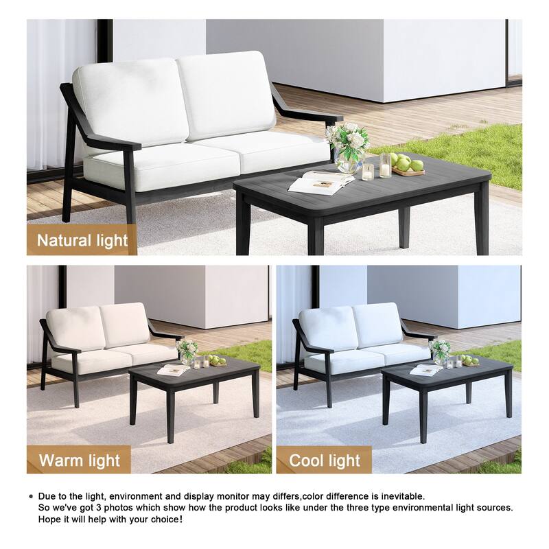 Outdoor Wood Teak Cushioned Patio 2 Seater Loveseat with Coffee Table