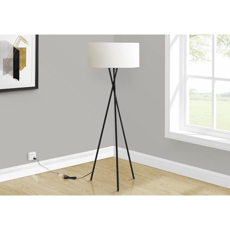 Lighting, 62"h, Floor Lamp, Black Metal, Ivory / Cream Shade, Contemporary